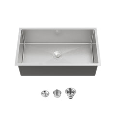 Stainless Steel Kitchen Sink, 33″x19″ Drop In Single Bowl, Undermount Handmade Sink in Brushed Nickel, with US Standard Drain and Hook
