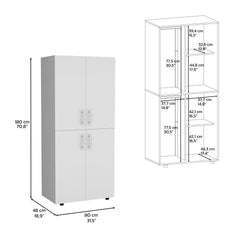 Armoire Wardrove 70" H, Double Doors, 6 Shelves, 2 Hanging Rods, White