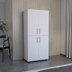 Armoire Wardrove 70" H, Double Doors, 6 Shelves, 2 Hanging Rods, White