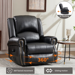 Heat Massage Manual Recliner Chair with Rocker and Swivel in Fabric for Living Room, Black