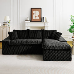 Black Turtle Velvet Versatile Sofa: Convertible Twin-Seat with Right Chaise Lounge (Plush Reclining Lounger for Luxe Comfort), Featuring Face-to-Face Seating, Switchable Between L-Shape and Straight