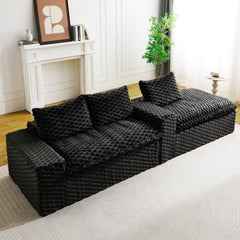 Black Turtle Velvet Versatile Sofa: Convertible Twin-Seat with Right Chaise Lounge (Plush Reclining Lounger for Luxe Comfort), Featuring Face-to-Face Seating, Switchable Between L-Shape and Straight
