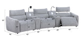 Fullar Modular Power Motion Sectional Sofa with Console, 2 Wireless Chargers, 4 Cupholders, and 2 Speakers, 1 Phone Holder and 1 Reading Light, Adjustable Headrest