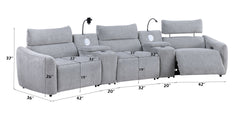 Fullar Modular Power Motion Sectional Sofa with Console, 2 Wireless Chargers, 4 Cupholders, and 2 Speakers, 1 Phone Holder and 1 Reading Light, Adjustable Headrest