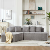 Compression Sectional Couch with Comfy Chaise,Irregular L-shaped compression sofa with deep seat, Minimalist Modular Couches Sleeper for Living Room Bedroom Apartment Lounge-LIGHT GREY
