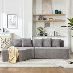 Compression Sectional Couch with Comfy Chaise,Irregular L-shaped compression sofa with deep seat, Minimalist Modular Couches Sleeper for Living Room Bedroom Apartment Lounge-LIGHT GREY