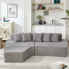 Compression Sectional Couch with Comfy Chaise,Irregular L-shaped compression sofa with deep seat, Minimalist Modular Couches Sleeper for Living Room Bedroom Apartment Lounge-LIGHT GREY
