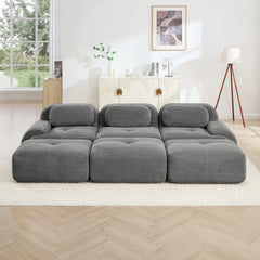 Three-seat modular sofa with 3 Ottomans corduroy fabric no assembly pet-friendly ultra-wide curved armrests 32D high-resilience sponge living rooms media rooms,Grey