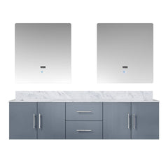 Dark Grey Double Bath Vanity 72 in. W x 22 in. D, Carrara Marble Top, and 30 in. LED Mirrors