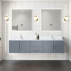 Dark Grey Double Bath Vanity 80 in. W x 22 in. D, White Quartz Top, and 30 in. LED Mirrors