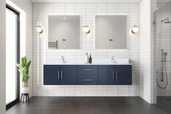 Navy Blue Double Bath Vanity 80 in. W x 22 in. D, Cultured Marble Top, and 30 in. LED Mirrors