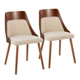 Anabelle Mid-Century Modern Chair in Walnut Wood and Cream Fabric by LumiSource (Set of 2)
