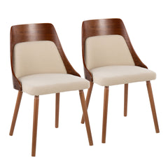 Anabelle Mid-Century Modern Chair in Walnut Wood and Cream Fabric by LumiSource (Set of 2)