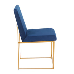 High Back Fuji Contemporary Dining Chair in Gold and Blue Velvet by LumiSource - Set of 2
