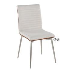 Mason Contemporary Dining/Accent Chair with Swivel in Stainless Steel, Walnut Wood, and Cream Fabric by LumiSource - Set of 2