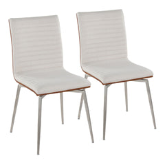Mason Contemporary Dining/Accent Chair with Swivel in Stainless Steel, Walnut Wood, and Cream Fabric by LumiSource - Set of 2