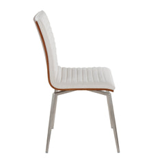Mason Contemporary Dining/Accent Chair with Swivel in Stainless Steel, Walnut Wood, and Cream Fabric by LumiSource - Set of 2
