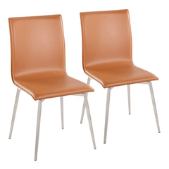 Mason Contemporary Upholstered Chair in Brushed Stainless Steel and Camel Faux Leather by LumiSource - Set of 2