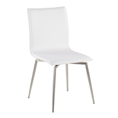 Mason Contemporary Upholstered Chair in Brushed Stainless Steel and White Faux Leather by LumiSource - Set of 2