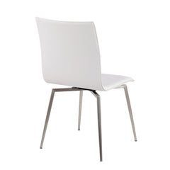 Mason Contemporary Upholstered Chair in Brushed Stainless Steel and White Faux Leather by LumiSource - Set of 2