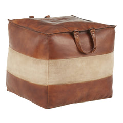 Cobbler Industrial Pouf in Brown Leather and Tan Canvas by LumiSource