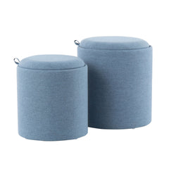 Tray Contemporary Nesting Ottoman Set in Blue Fabric and Natural Wood by LumiSource