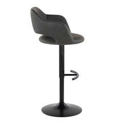 Margarite Contemporary Adjustable Barstool with Swivel in Black Metal and Grey Faux Leather with Rounded T Footrest by LumiSource - Set of 2