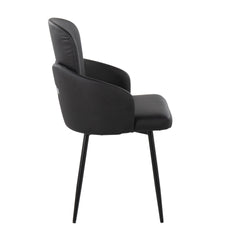 Dahlia Contemporary Dining Chair in Black Metal and Black Faux Leather with Chrome Accent by LumiSource - Set of 2