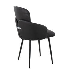 Dahlia Contemporary Dining Chair in Black Metal and Black Faux Leather with Chrome Accent by LumiSource - Set of 2
