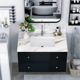 37 Inch Marble Vanity Top, Bathroom Vanity Top with Undermount Rectangular Middle Sink and 4" Height Backsplash, Pre-Drilled Faucet Hole Vanity Top, Carrara white with veins
