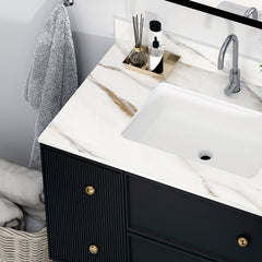 37 Inch Marble Vanity Top, Bathroom Vanity Top with Undermount Rectangular Middle Sink and 4" Height Backsplash, Pre-Drilled Faucet Hole Vanity Top, Carrara white with veins