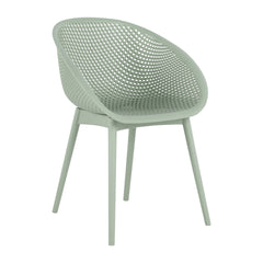 Holiday - 4-Pack Pale Green Modern Lounge Chairs – Indoor/Outdoor All-Weather PP Plastic with 55 Inch White Modern Long Table - Indoor/Outdoor- Lightweight PP Tabletop with Metal