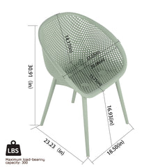 Holiday - 4-Pack Pale Green Modern Lounge Chairs – Indoor/Outdoor All-Weather PP Plastic with 55 Inch White Modern Long Table - Indoor/Outdoor- Lightweight PP Tabletop with Metal
