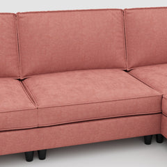 141.5'' Large Size 6 Seater Sofa Couch, U-Shaped Sofas with Movable Ottoman, Arm with Pockets,Modern Fabric Couches for Living Room, Apartment, Office