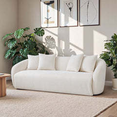 Linden Ivory Boucle Sofa with Solid Wood Construction and Mid-Century Contemporary Design Couches For Living Room 43.3"D x 84.6"W x 29.5"H