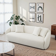 Linden Ivory Boucle Sofa with Solid Wood Construction and Mid-Century Contemporary Design Couches For Living Room 43.3"D x 84.6"W x 29.5"H