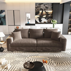 82.7 "Plush Corduroy 3-Seat Sofa,Modern Comfy Upholstered Sofa Cloud Couch,Deep Seat Couches with Soft Pillows and 3 Ottomans,Convertible Sofa Lounge Chair,Camel(Old SKU:W1885S00158)
