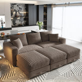 82.7 "Plush Corduroy 3-Seat Sofa,Modern Comfy Upholstered Sofa Cloud Couch,Deep Seat Couches with Soft Pillows and 3 Ottomans,Convertible Sofa Lounge Chair,Camel(Old SKU:W1885S00158)