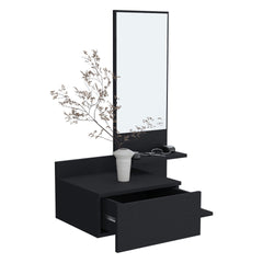 Vienna 23.6" Wide 3-Tier Shelf Floating Mirror Console Table, Full Extension Drawer Black
