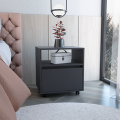 Austin Nightstand , End Table, Side Table Casters, Single Drawer-Black
