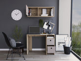 Khali 2-Pc Office Set, Two Shelves, Two Drawers, Wall Cabinet, Single Door Cabinet, -Light Oak / Taupe