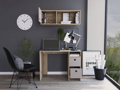 Khali 2-Pc Office Set, Two Shelves, Two Drawers, Wall Cabinet, Single Door Cabinet, -Light Oak / Taupe