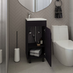 Bethel Wide One-Door Cabinet, Free Standing Vanity With Resin Sink And Two Shelves, Bathroom Storage, Black