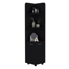 Malibu 62" Tall Double Door Corner Linen Cabinet with Four Shelves Black