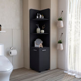 Malibu 62" Tall Double Door Corner Linen Cabinet with Four Shelves Black
