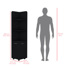 Malibu 62" Tall Double Door Corner Linen Cabinet with Four Shelves Black