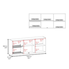Superior 150 Wall Cabinet With Glass, Four Interior Shelves, Two Double Door Natural Oak