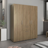 Bariloche 70" High Four-Door, One Drawer Armoire With Three Hanging Rods, Seven Shelves Bedroom, Wardrobe, Closet Natural Oak