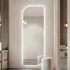 65" x 21" LED Full Length Wall Mirror, Irregular Shape Design, 3-Color Dimmable Lighting, 5mm Copper-Free Silver Glass, Hardwired or Plug-in, for Entryway, Bedroom & Salon