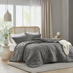 3-Piece Cal King Soft Washed Pleated Comforter Set